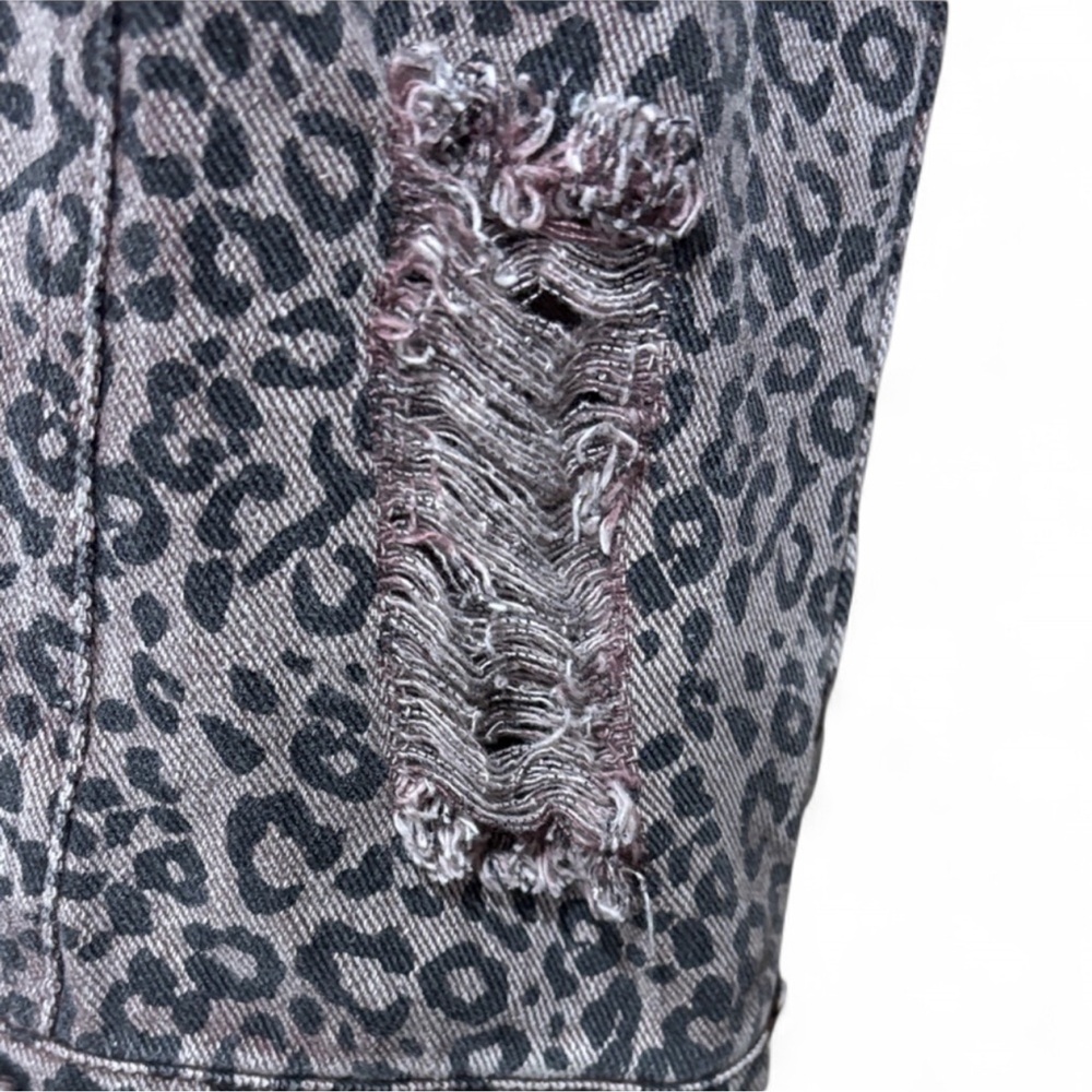 HYFVE Get Me Wild leopard print distressed denim jacket - Size L - Picture 8 of 14